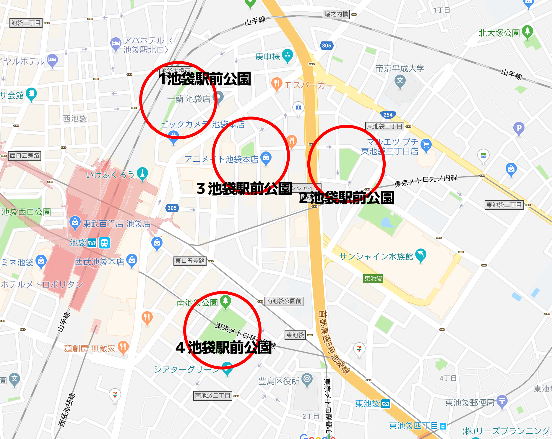 【池袋駅】春爛漫!桜を見に行こう!池袋東口の満開コースのコースマップ