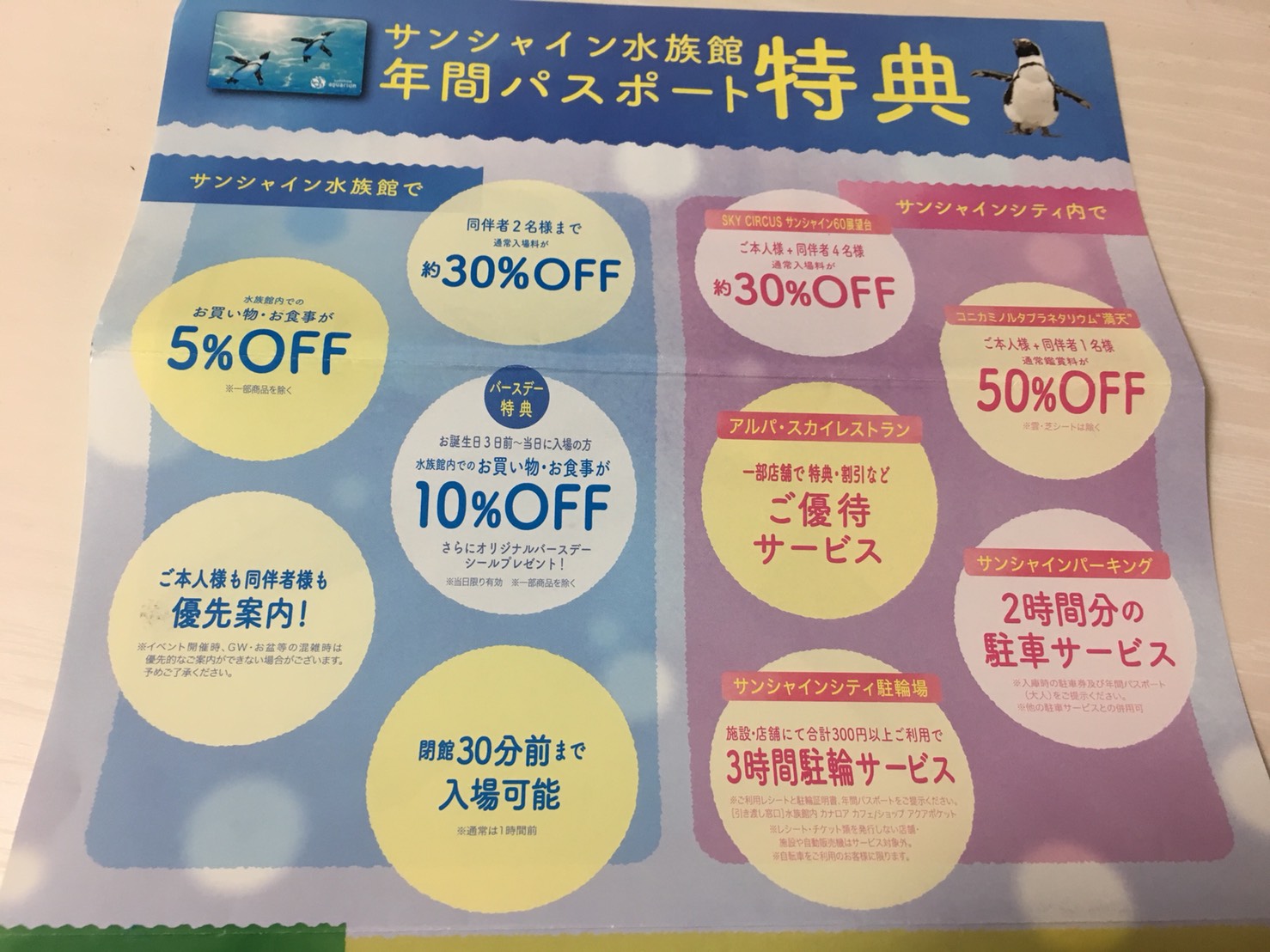 サンシャイン水族館いくなら年間パスポート買お!の年間パスポートのパンフレット2