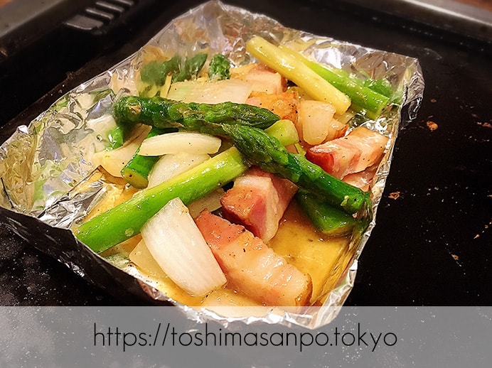 【池袋駅】この上ない美味発見!お好み焼き・もんじゃの最上級ってここ!?「灼楽(しゃくら)1号店」の追記1:アスパラとベーコンの塩麹炒め