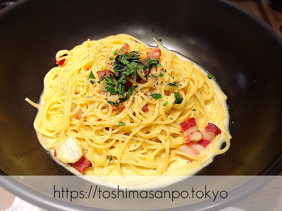 【池袋駅】穴場発見!多種パスタが楽しい!ファミリー人気「すぱじろう」のカリカリベーコンのクリーミーカルボナーラ
