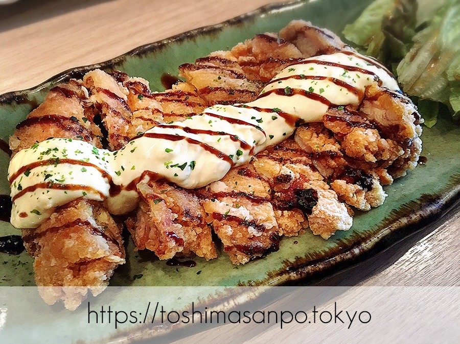 【池袋駅】ランチ大満足じゃん!「TORI魚 池袋本店」のランチ超落ち着くよ。超おすすめ!のふもと赤鶏の黒酢南蛮タルタルランチのズーム